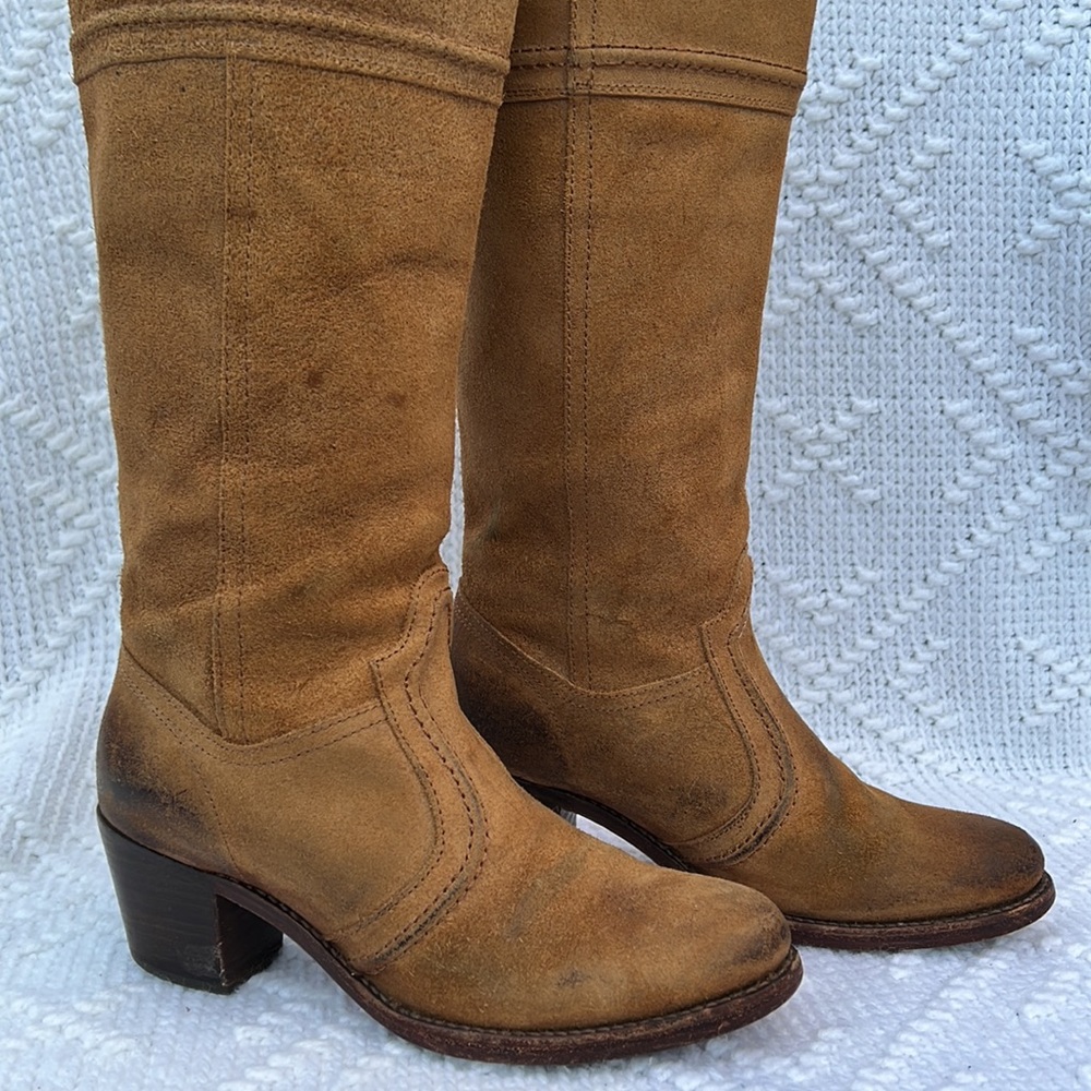 Women’s Frye Jane Stitch Oiled Suede Leather Boots sz 8 - Picture 2 of 14